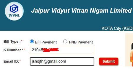 Billdesk JVVNL Bill Payment K Number
