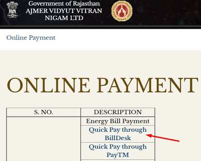 AVVNL Ajmer Bill Payment Download Online